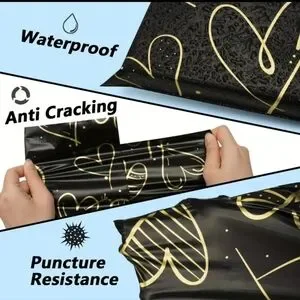 25 THANK YOU 10x13 Golden Heart Print Black Poly Mailers