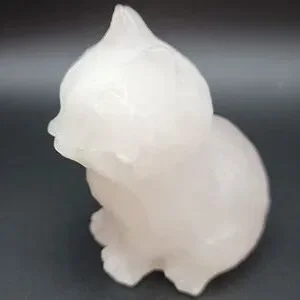 256g White Quartz Natural Gemstone Cat Kitten Feline Figurine 3"