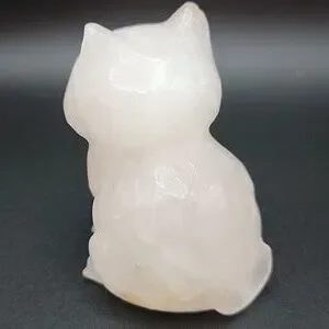 256g White Quartz Natural Gemstone Cat Kitten Feline Figurine 3"