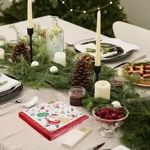 25PCS Disposable Santa Paper Napkins 13 Inch Cocktail Napkins For Christmas