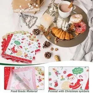 25PCS Disposable Santa Paper Napkins 13 Inch Cocktail Napkins For Christmas