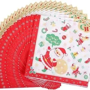 25PCS Disposable Santa Paper Napkins 13 Inch Cocktail Napkins for Christmas