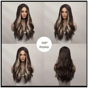 ✨26" LONG WAVY WIG Brown With Blonde Highlights By Luxurious Hair✨