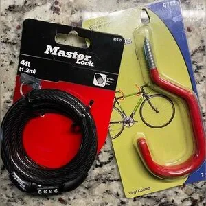 3/$20 Bicycle Accessories (NEW) Master 4ft Lock Black Cable Lock & Bike Hooks
