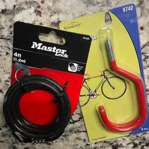3/$20 Bicycle Accessories (NEW) Master 4ft Lock Black Cable Lock & Bike Hooks