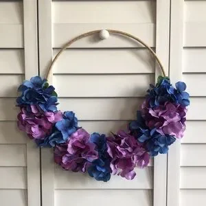 3/$20 Blue Purple Hydrangea Azalea Flower Floral Decor Twine Tweed Hoop Wreath