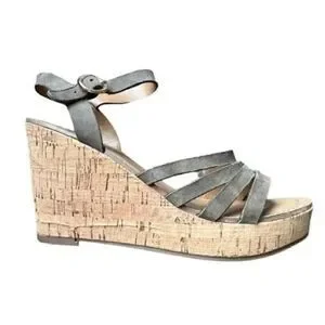 3/$20 Franco Sarto Green Suede Strappy Wedge Sandals (Size: 8)