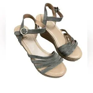 3/$20 Franco Sarto Green Suede Strappy Wedge Sandals (Size: 8)