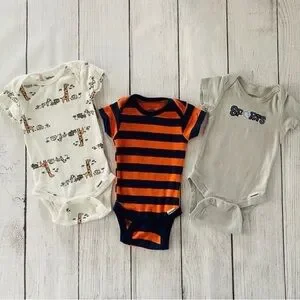 3 Gerber Cotton Infant Short Sleeve Bodysuits 0-3 Months