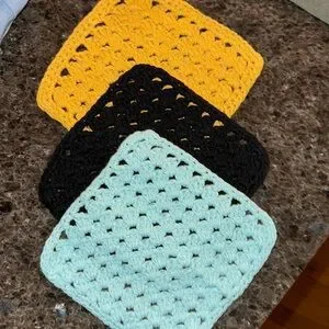 3 Hand Crocheted Washcloths Cotton Washcloths Dish Cloths 100% Cotton