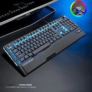 3 IN 1 Multimedia Knob Mechanical Gaming Keyboard Set (Black/Blue Backlit/Blue S