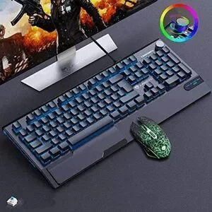 3 IN 1 Multimedia Knob Mechanical Gaming Keyboard Set (Black/Blue Backlit/Blue S