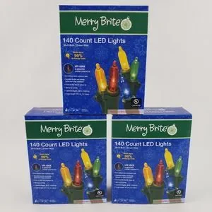 3 Merry Brite 140 ct LED Lights Multi Color Bulb Christmas Patio Kids Room Decor