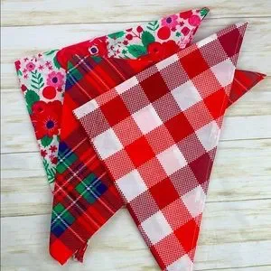3 Pack Red Print Doggie Bandanas – Gingham Plaid & Floral – Size OS