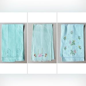 3 Vintage Blue and Green Handkerchiefs