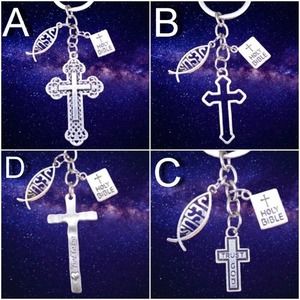 3 X Jesus Christ Cross Fish Christian Holy Bible Charms Keychain Key Chain Ring