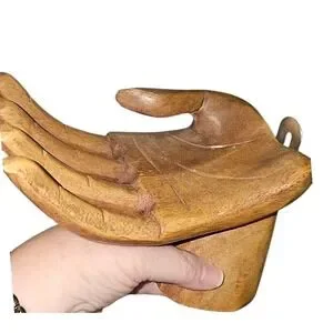 3D Carved Wooden Hand Sculpture Wall Hanging Shelf Folk Art Boho Retro