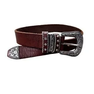 3D embossed silver / leather belt girls belt