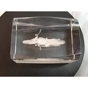 3D Laser Etched Clear Art Glass Paperweight Cube With 3-D Holographic Motorcycle