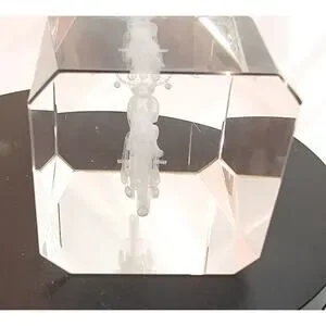 3D Laser Etched Clear Art Glass Paperweight Cube With 3-D Holographic Motorcycle