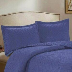 3PC Quilt Bedspread Set Oversized Queen Blue Coral