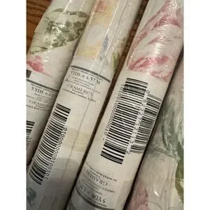4-Gramercy Prepasted Fruit Wallpaper Pink White Green Border
