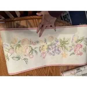 4-Gramercy Prepasted fruit wallpaper Pink White Green Border