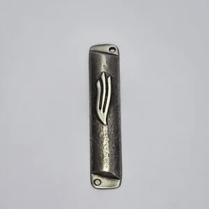 4" metal Mezuzah case w/ pewter colored finish