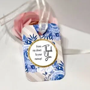 40 Blue And White Thank You Tags