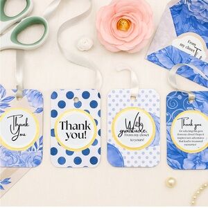 40 Blue And White Thank You Tags