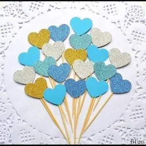 40 Blue Silver & Gold Cupcake Toppers