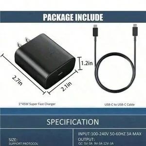 ⚡ 45W Fast Charger Type-C With USB-C Cable-Compatible With IPhone 15/16 Samsung