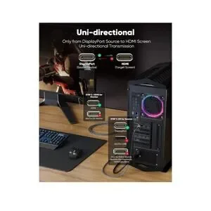 4K DisplayPort To HDMI 6.6ft Uni-Directional 1.4 Cable 4K 30Hz 2K 60Hz