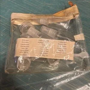 ⭐️ 5/$15 Clear Travel Toiletry Bag With Gold Trim
