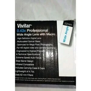 5/$25 Vivitar 52mm 0.43x Professional Wide Angle Lens Macro V-52W HD4 Optics