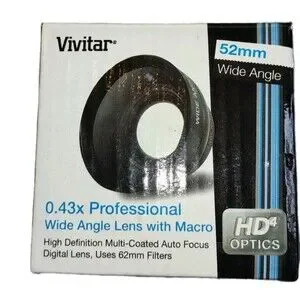 5/$25 Vivitar 52mm 0.43x Professional Wide Angle Lens Macro V-52W HD4 Optics