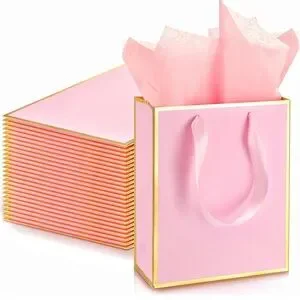 5 Pack Metallic Paper Gift Bags With Handle And Tissue 9 X 7 X 3.1