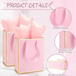 5 Pack Metallic Paper Gift Bags With Handle And Tissue 9 X 7 X 3.1