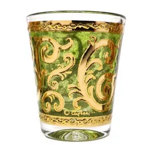 5X Vtg Culver Toledo Shot Glasses MCM Baroque Green Gold Scroll Barware Party