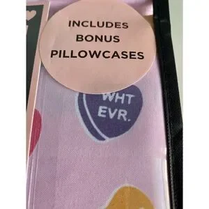 6 Pc Betsey Johnson QUEEN Sheet Set Pink Conversation Hearts Love Sweetheart NEW
