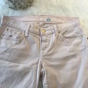 7 For All Mankind Pink Cigarette Distressed Destroyed Slim Slimming Size 26