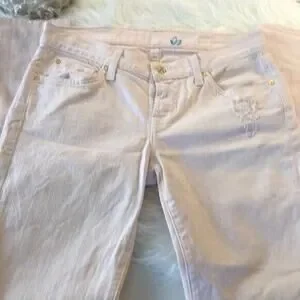 7 For All Mankind Pink Cigarette Distressed Destroyed Slim Slimming Size 26