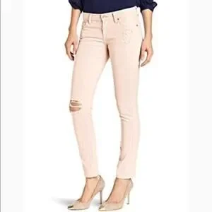7 for all Mankind pink Cigarette Distressed Destroyed slim Slimming Size 26