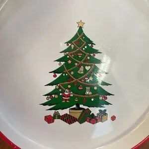 70s Vintage Round Acrylic Christmas Tray with Handles White 13.5” Diameter