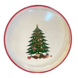 70s Vintage Round Acrylic Christmas Tray with Handles White 13.5” diameter