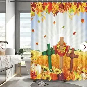 72''×72'' Fall For Jesus Shower Curtains For Bathroom Pumpkin Maple Leaves Jesus