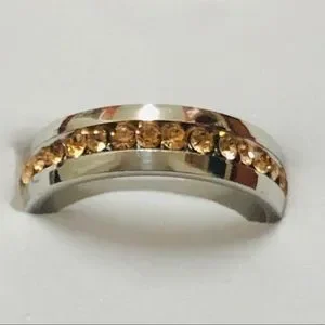 8mm Stainless Steel Simulated Citrine‎ Stone Cigar Band Wedding Rings