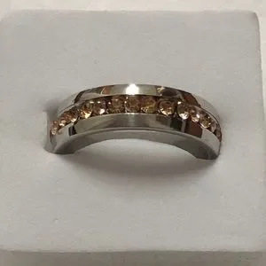 8mm Stainless Steel Simulated Citrine Stone Cigar Band Wedding Rings