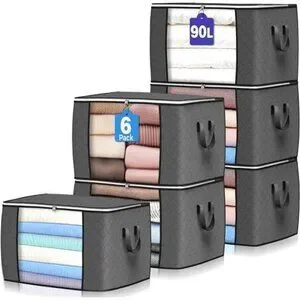 90 L Large Storage Bags 6 Pack Clothes Storage Bins Foldable Closet Organizers