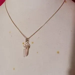 90s Vintage Sterling Silver And Rose Quartz Pendant Necklace